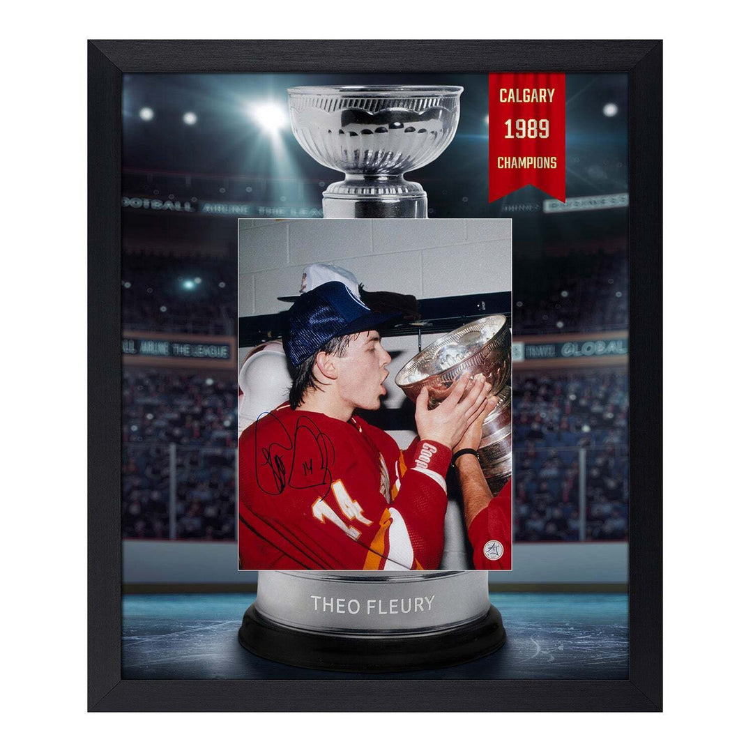 Theo Fleury Signed Calgary Flames Cup Champion Graphic 23x27 Frame Image 1