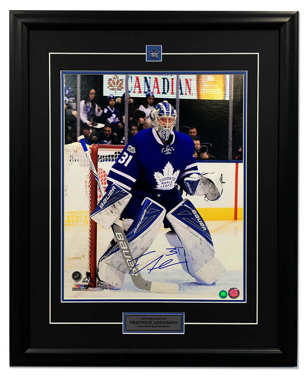 Frederik Andersen Toronto Maple Leafs Autographed Hockey Goalie 26x32 Frame Image 1