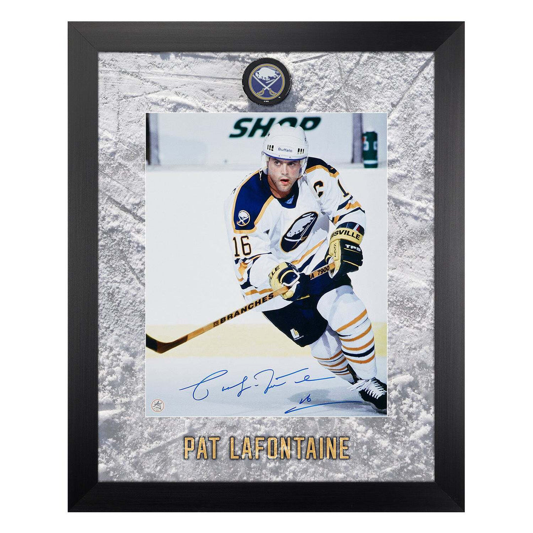 Pat LaFontaine Signed Buffalo Sabres Etched Ice 26x32 Frame Image 1