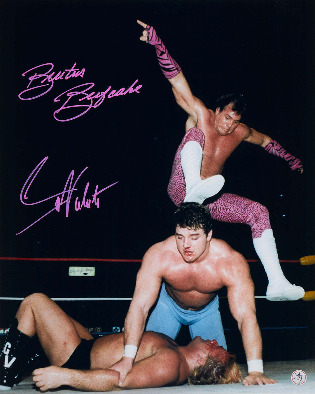 Brutus Beefcake & Greg Valentine Dual Signed Wrestling Tag Team 16x20 Photo Image 1