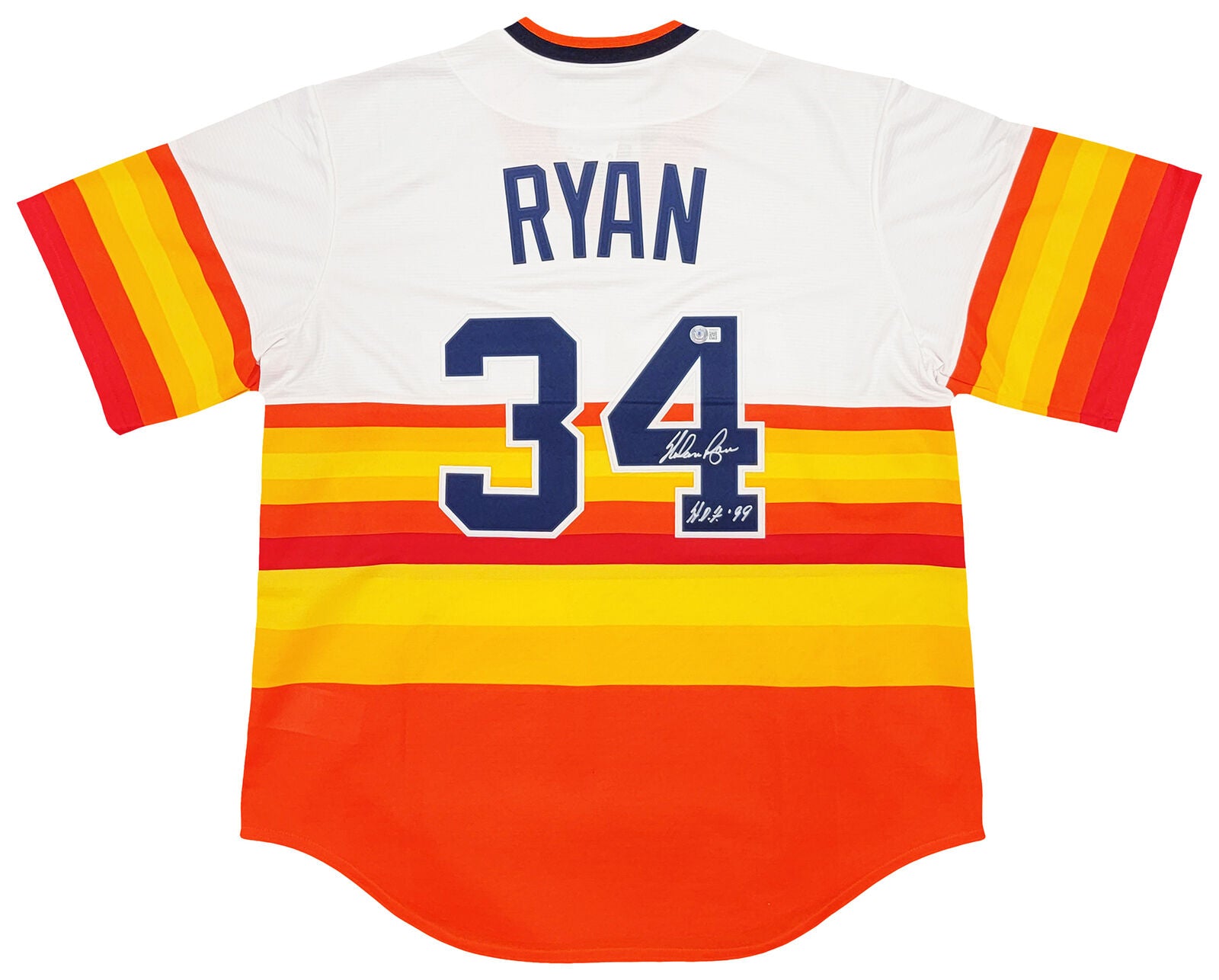 Astros Nolan Ryan Autographed Rainbow Stripes Nike Jersey XL HOF Beckett 211256
