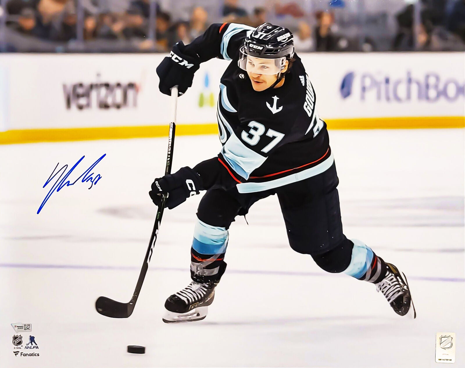 Matty Beniers Seattle Kraken Autographed 16 x 20 NHL Debut Photograph