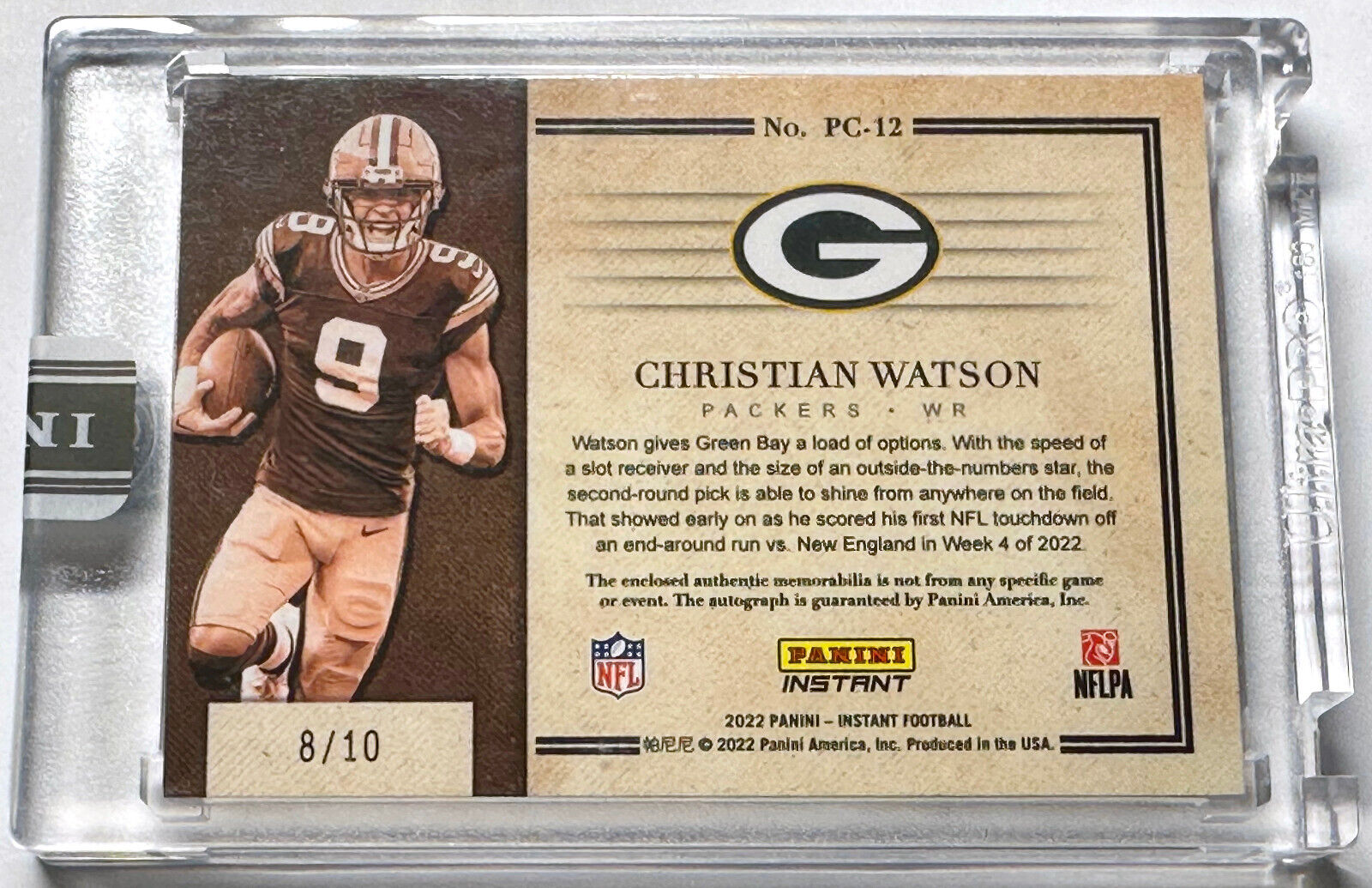 CHRISTIAN WATSON SIGNED PANINI INSTANT PRIME CUTS JERSEY RELIC
