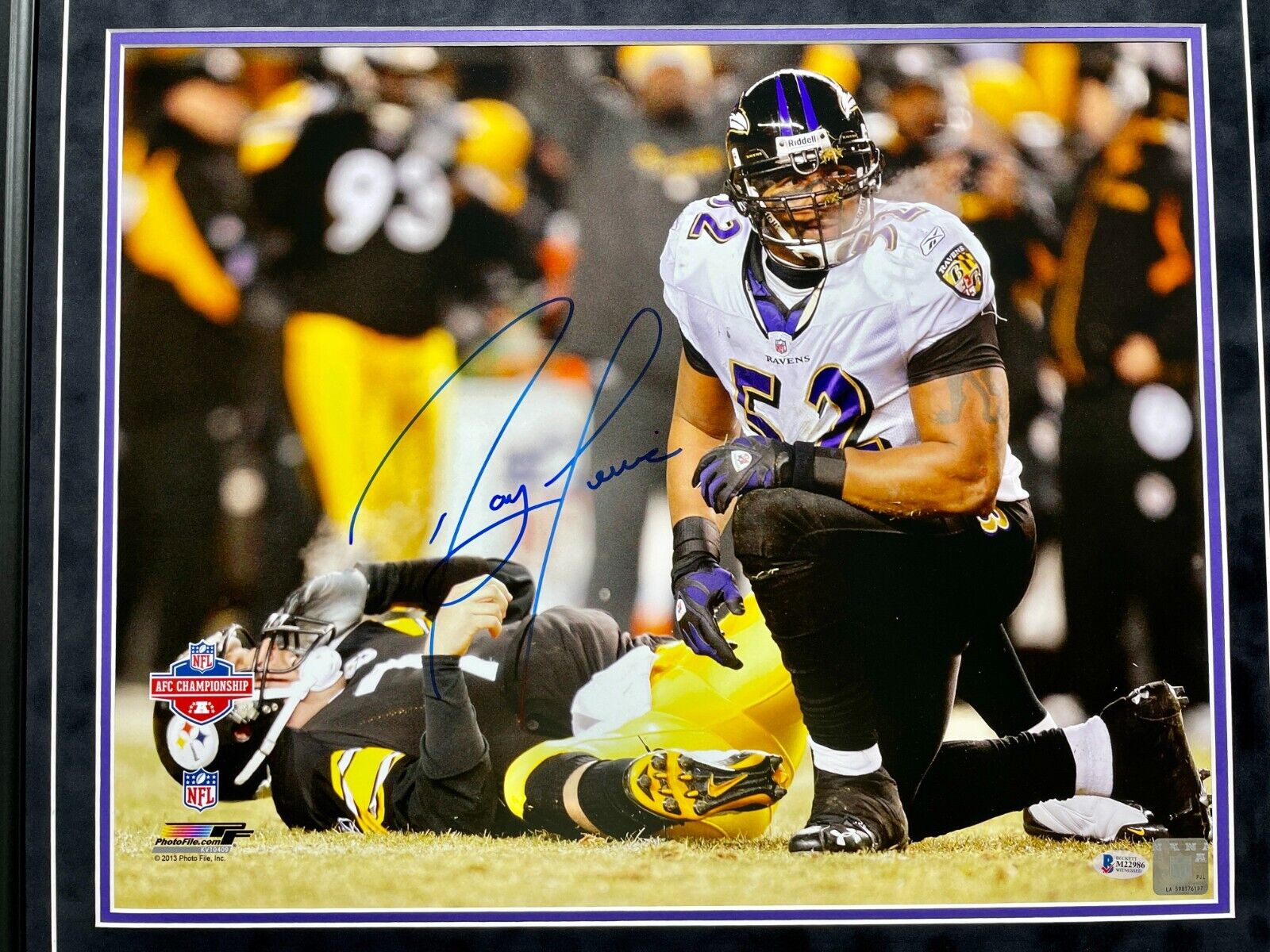 Ray Lewis Signed Baltimore Ravens 16x20 In Purple Jersey PF Photo