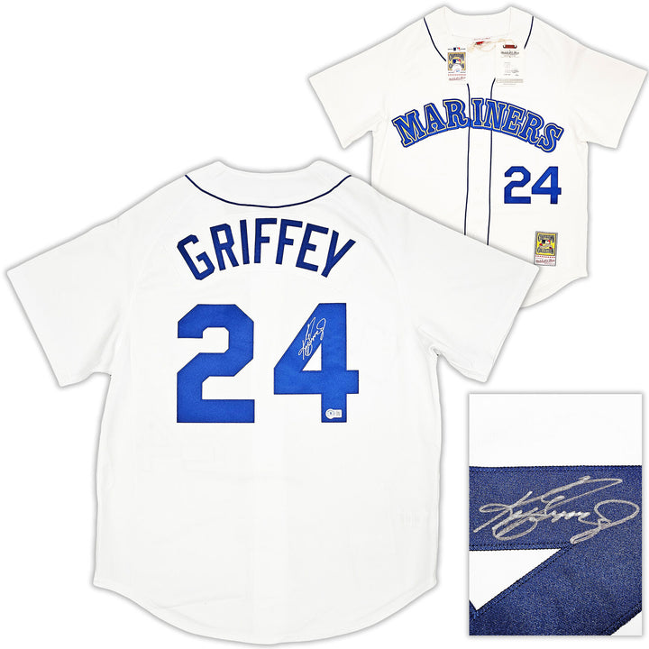 MARINERS KEN GRIFFEY JR. AUTOGRAPHED WHITE M&N 1989 COOPERSTOWN JERSEY L BECKETT Image 1