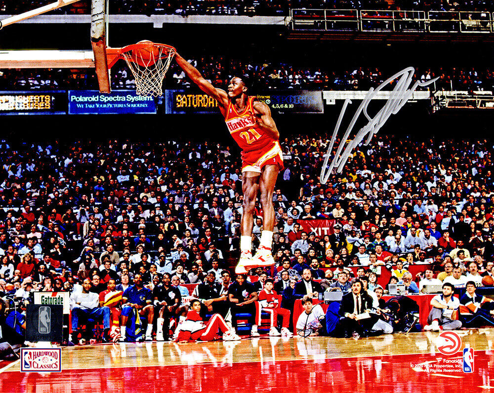 Dominique Wilkins Signed Atlanta Hawks One Hand Slam Dunk Action 8x10 Photo - SS Image 1