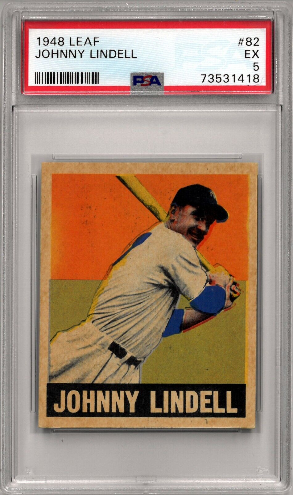 Johnny Lindell 1948 Leaf Baseball Card #82- PSA Graded 5 EX (Centered Image 1