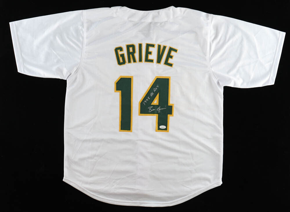 Ben Grieve Signed Oakland A's (Athletics) White Majestic Replica Baseball Jersey w/98 Al Roy