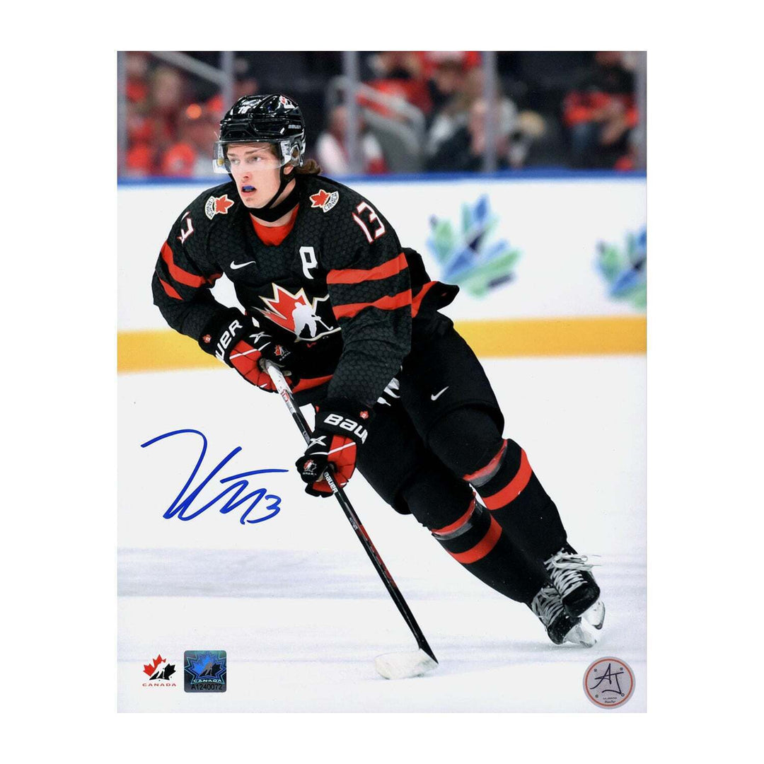 Kent Johnson Autographed Team Canada 2022 World Jr 8x10 Photo Image 1