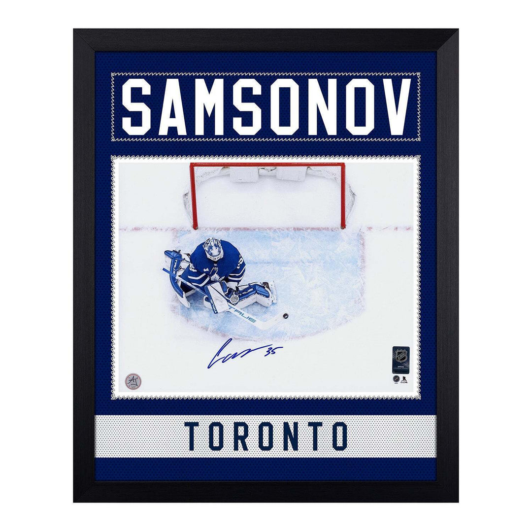 Ilya Samsonov Signed Toronto Maple Leafs Name Bar 19x23 Frame Image 1