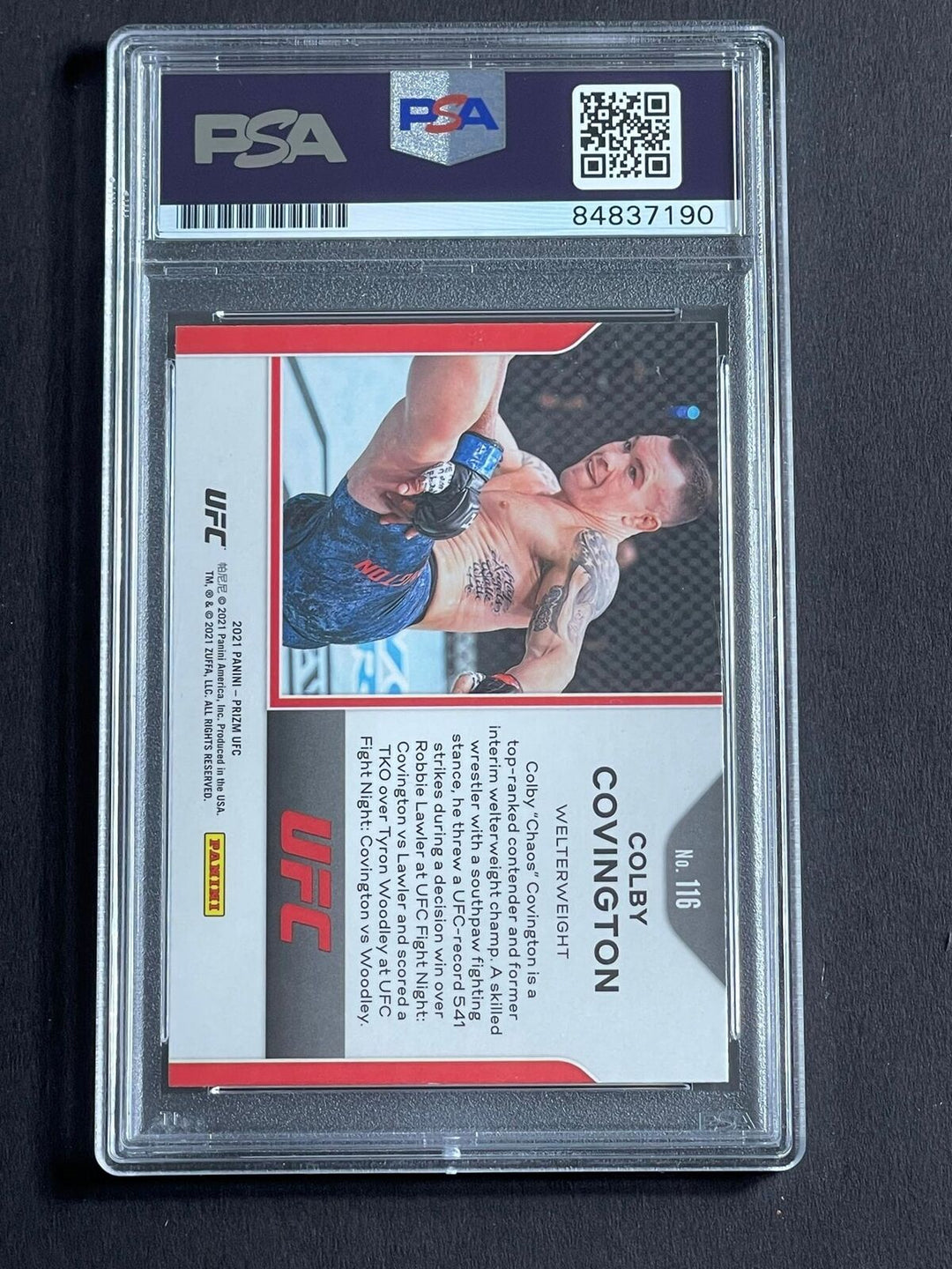 2021 Panini Prizm #116 Colby Covington Signed Card PSA Slabbed UFC Image 2