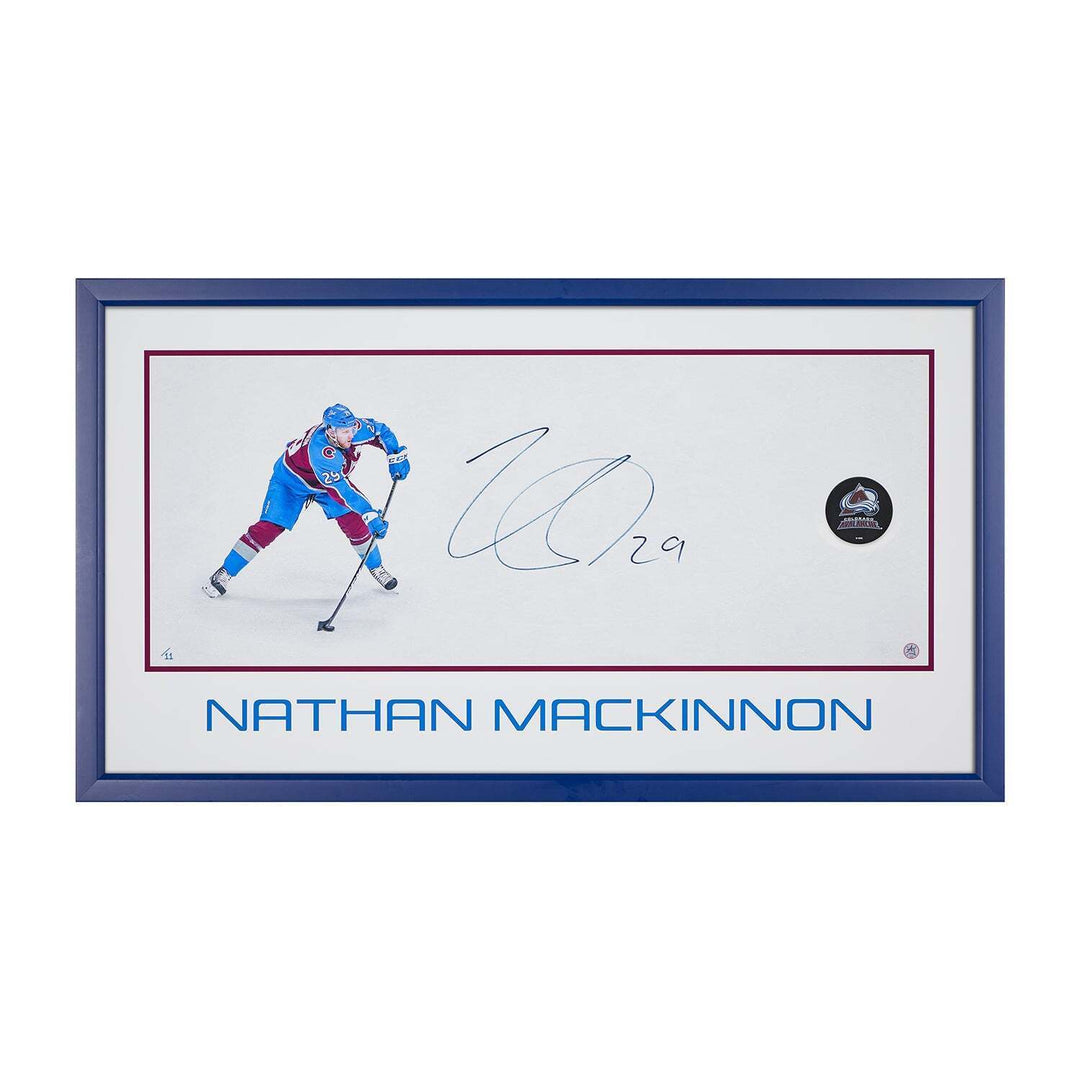 Nathan MacKinnon Signed Colorado Avalanche Slapshot 43x24 Frame Image 1