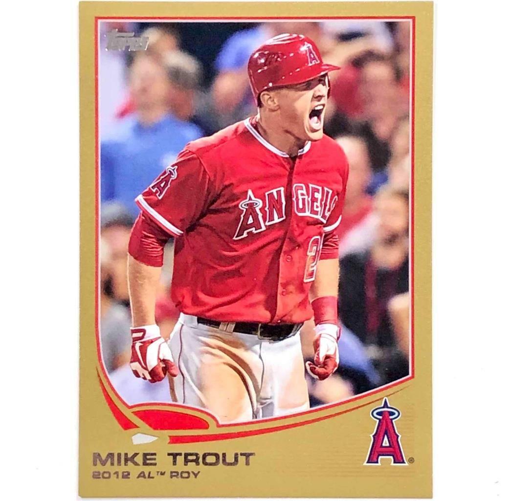 2013 Topps #338 Mike Trout 2nd Year base card 2012 AL ROY Gold parallel /2013 Image 1