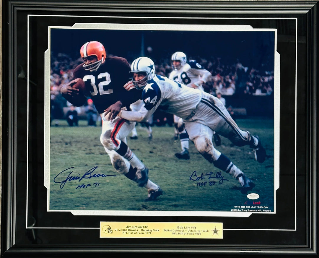 Jim Brown & Bob Lilly Autographed Framed 16x20 Photo (JSA) Image 1