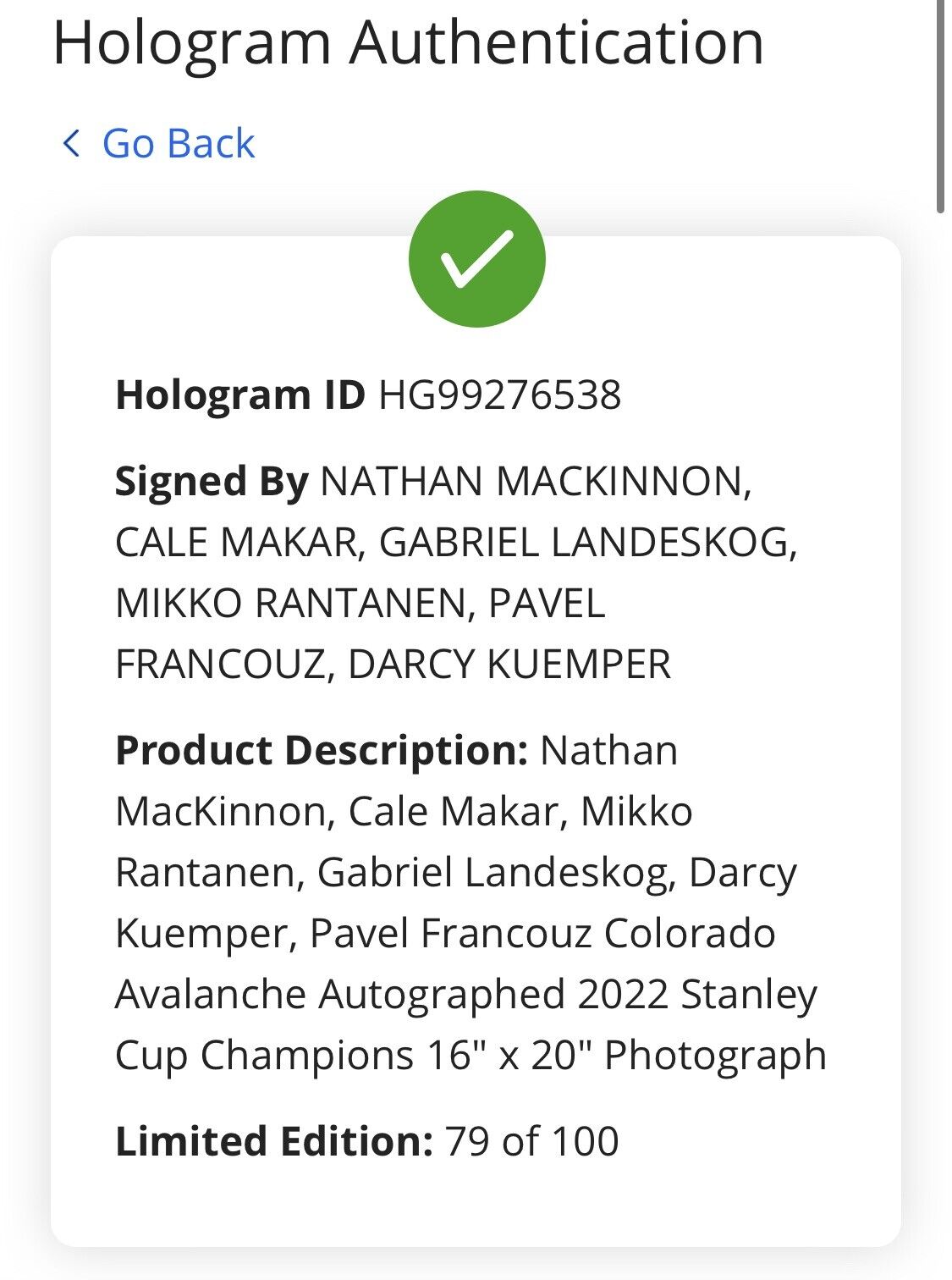 Cale Makar & Mikko Rantanen Signed Avalanche 16x20 Photo (Fanatics  Hologram)