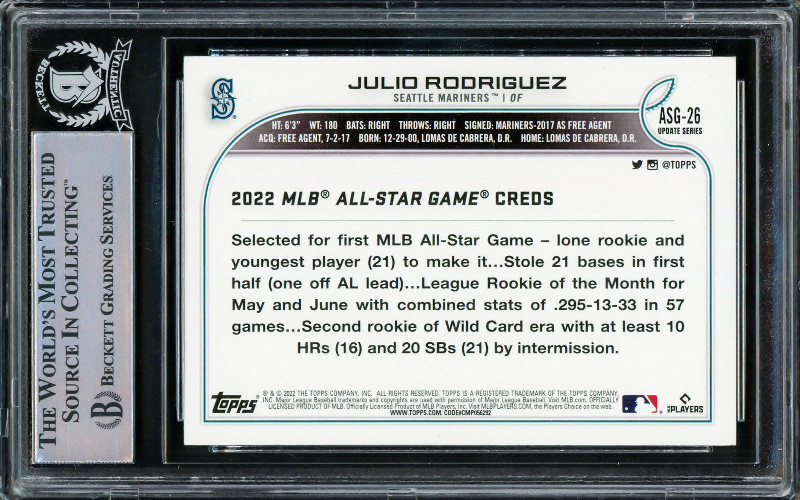 Julio Rodriguez Seattle Mariners Autographed 2022 Topps Update