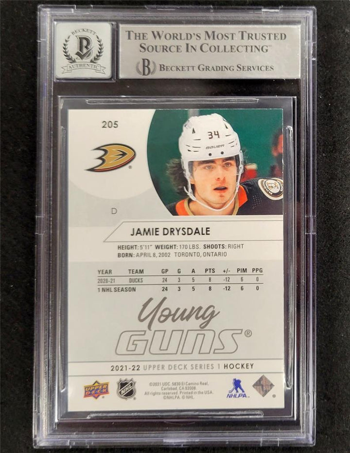 Jamie Drysdale signed 2021-22 UD Young Guns #205 RC card Ducks BAS 10 auto Image 2