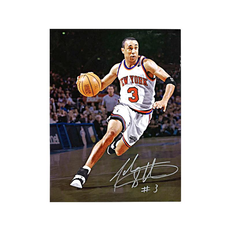 John Starks Autographed and Inscribed "#3" 8x10 Dribbling Photo