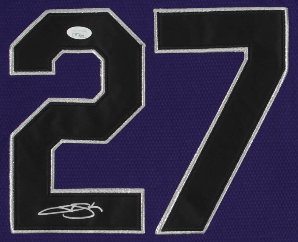 Trevor Story Colorado Rockies Autographed Purple #27 Jersey JSA
