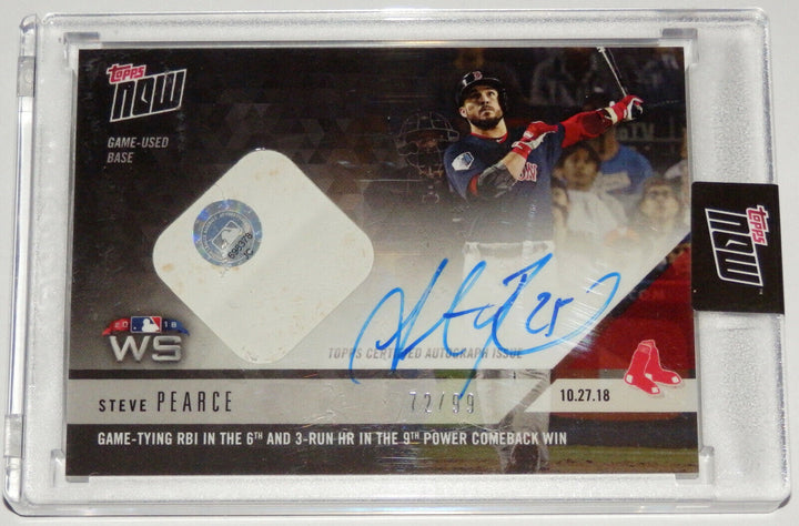 2018 STEVE PEARCE SIGNED GAME USED WORLD SERIES DODGERS BASE TOPPS NOW CARD 950A Image 2