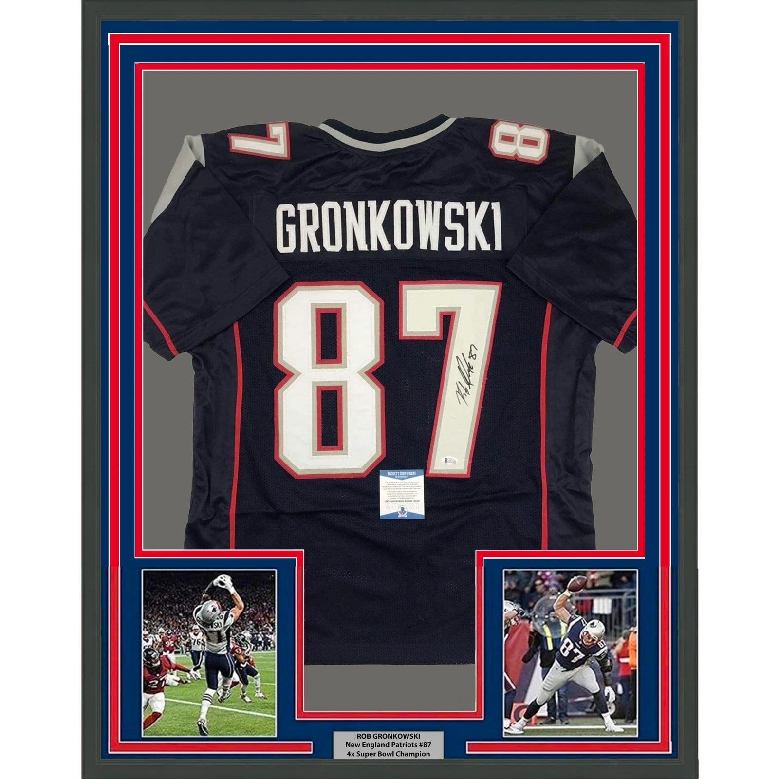 FRAMED Autographed/Signed ROB GRONKOWSKI 33x42 New England White