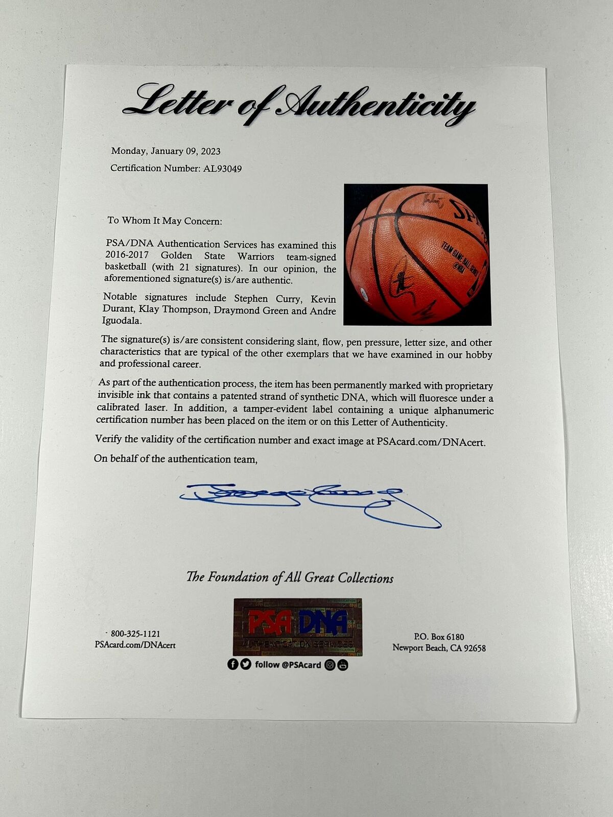 Kevin Durant Signed Warriors Jersey (PSA COA)