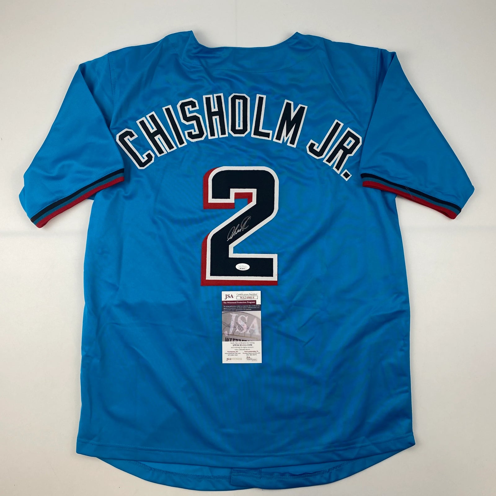 Autographed/Signed Jazz Chisholm Jr. Miami Blue Baseball Jersey