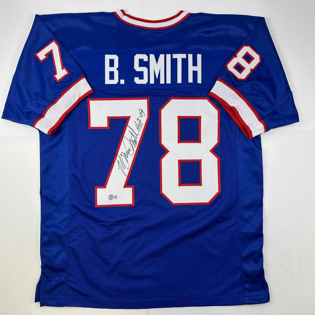 Bruce Smith Autographed HOF 09 and Framed White Bills Jersey