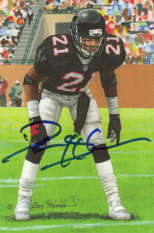 Deion Sanders Autographed/Signed Atlanta Falcons Goal Line Art Card Blue 13104 Image 1