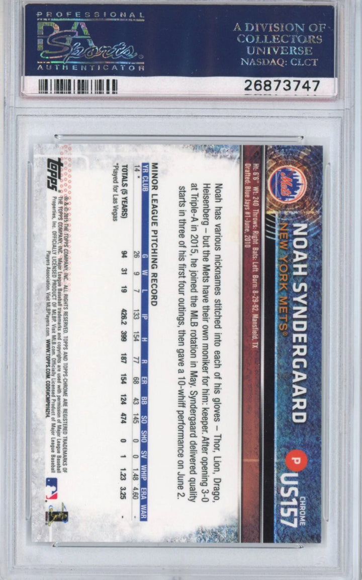Graded 2015 Topps Chrome Update Noah Syndergaard #US157 Rookie RC Card PSA 10 Image 2