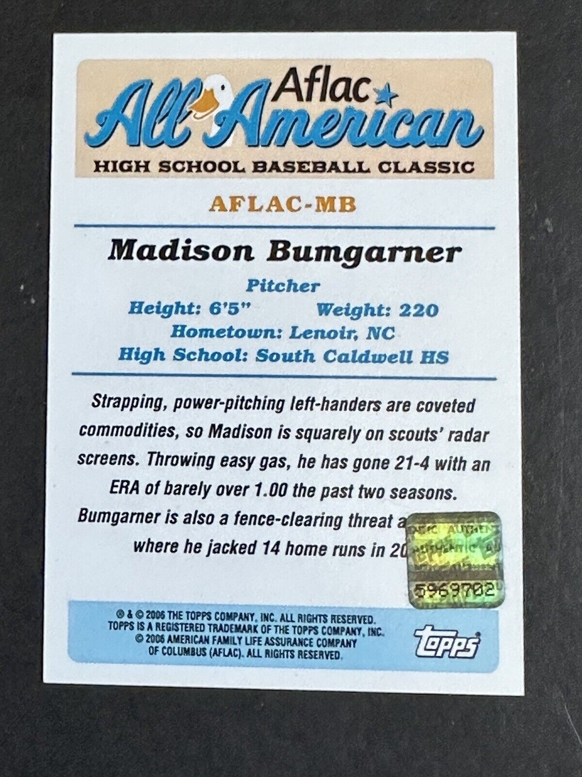 2008 Bowman Draft Aflac All-American Madison Bumgarner Rookie Auto Afl –  CollectibleXchange