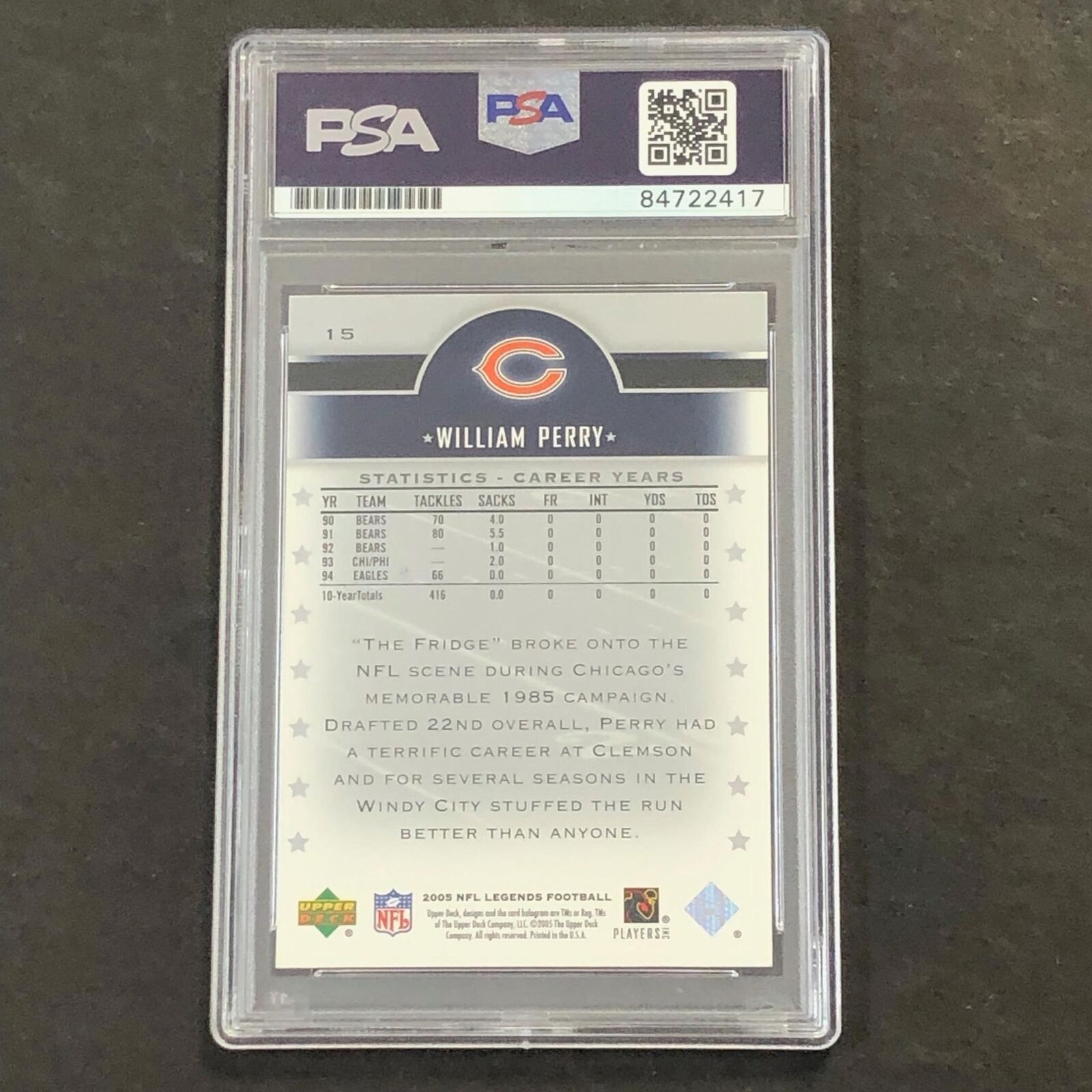 William Fridge Perry Framed Signed Jersey PSA/DNA