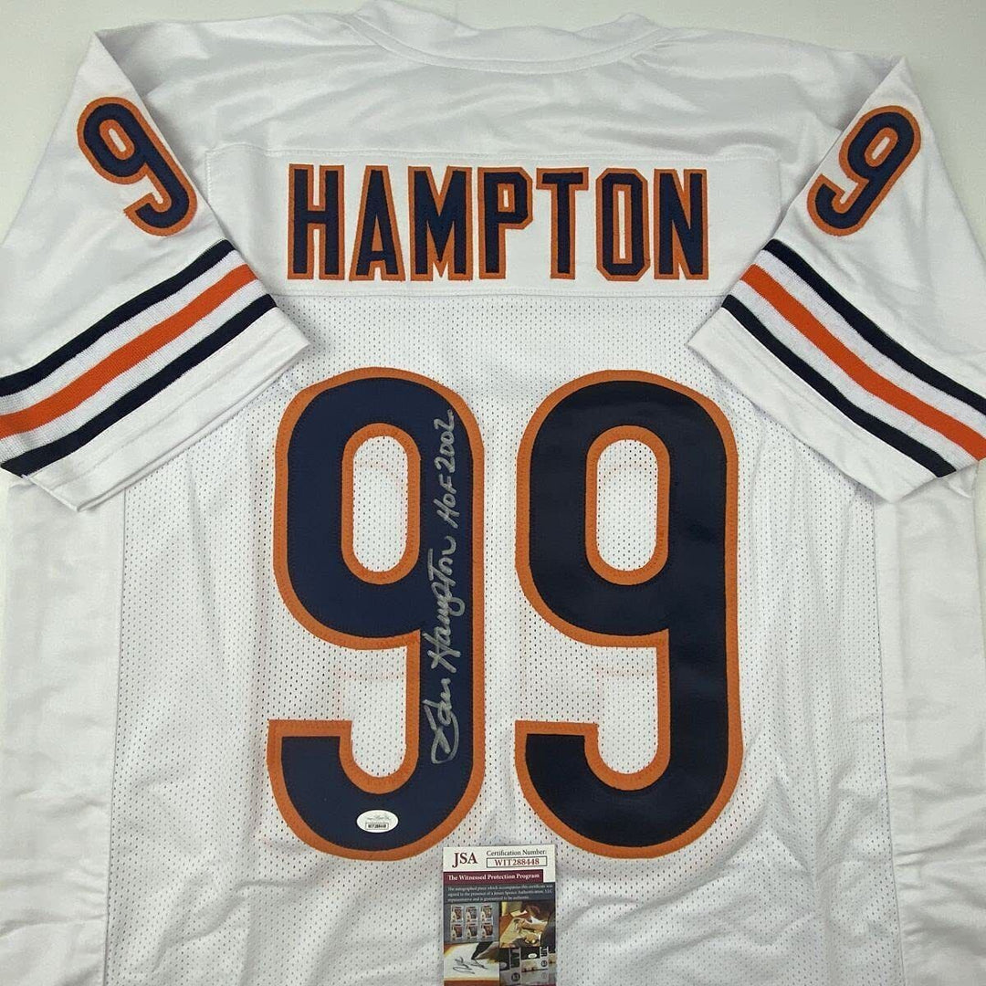 Autographed/Signed DAN HAMPTON HOF 2002 Chicago White Football Jersey JSA COA Image 2