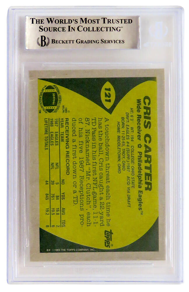 Cris Carter Signed Philadelphia Eagles 1989 Topps Football Rookie Card #121  - (Beckett Encapsulated)