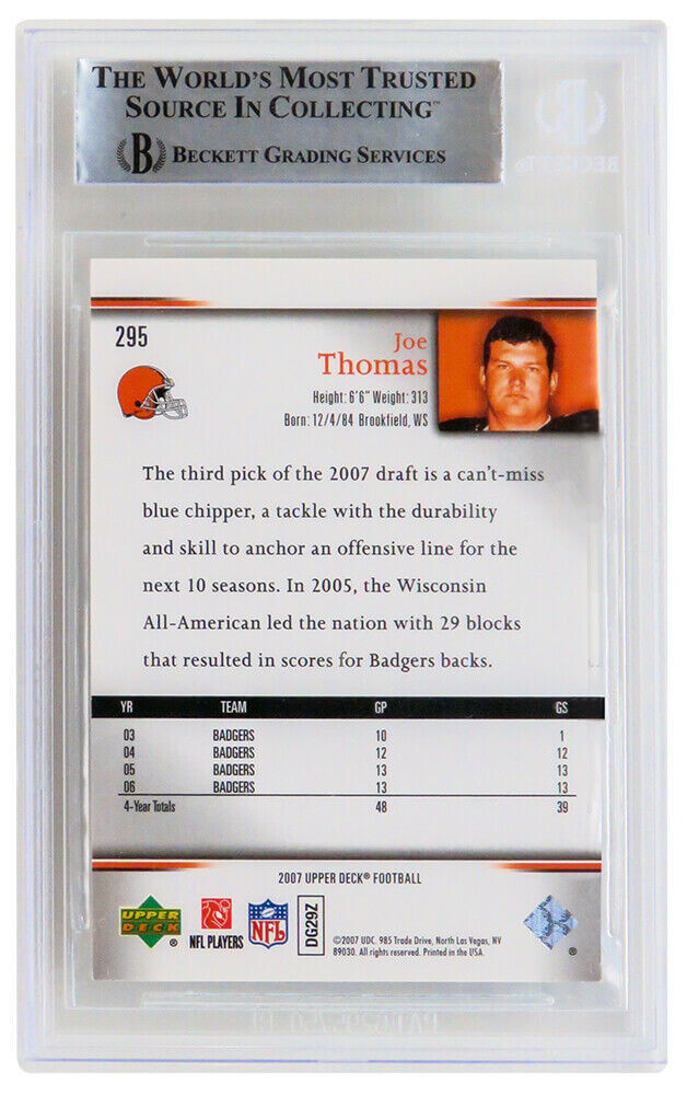 Joe Thomas Signed Browns 2007 Upper Deck Rookie Card #295 (Beckett Enc –  CollectibleXchange