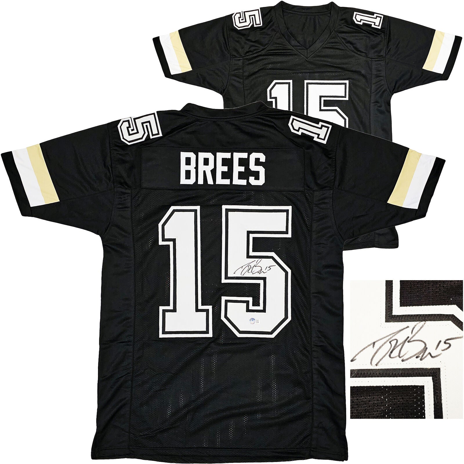 PURDUE BOILERMAKERS DREW BREES AUTOGRAPHED BLACK JERSEY BECKETT WITNES –  Super Sports Center