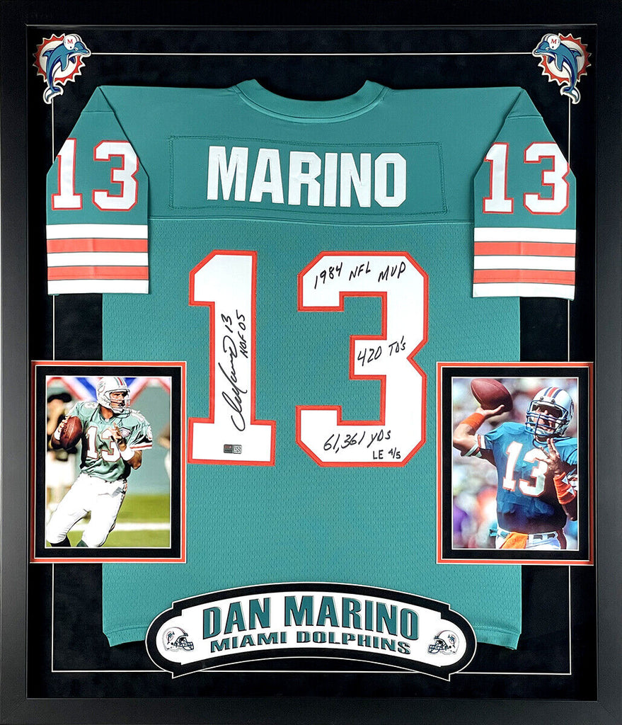 Sold at Auction: Dan White, Dan Marino Autographed and Framed White Dolphins  Jersey (JSA COA)