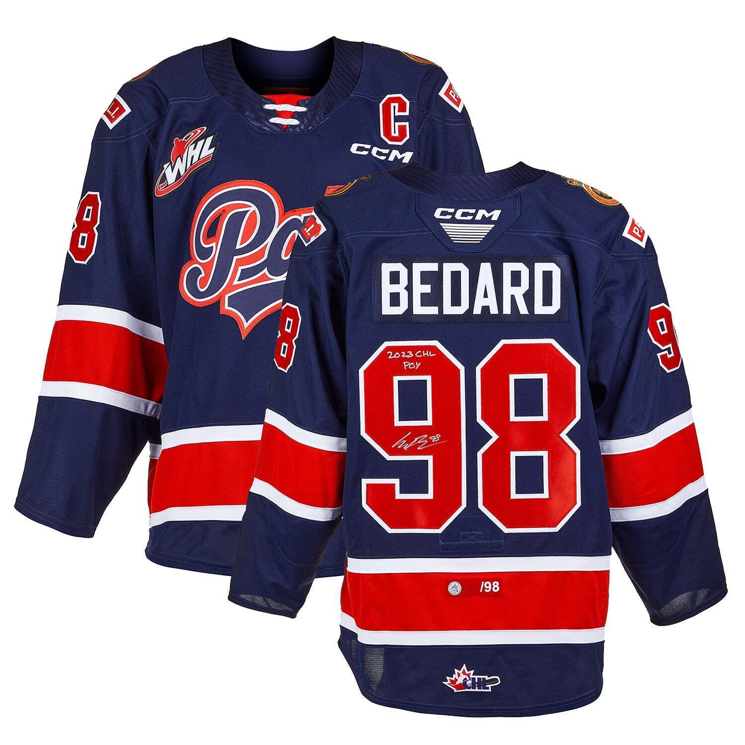 Connor Bedard Regina Pats Signed CHL POY Authentic CCM Jersey #/98