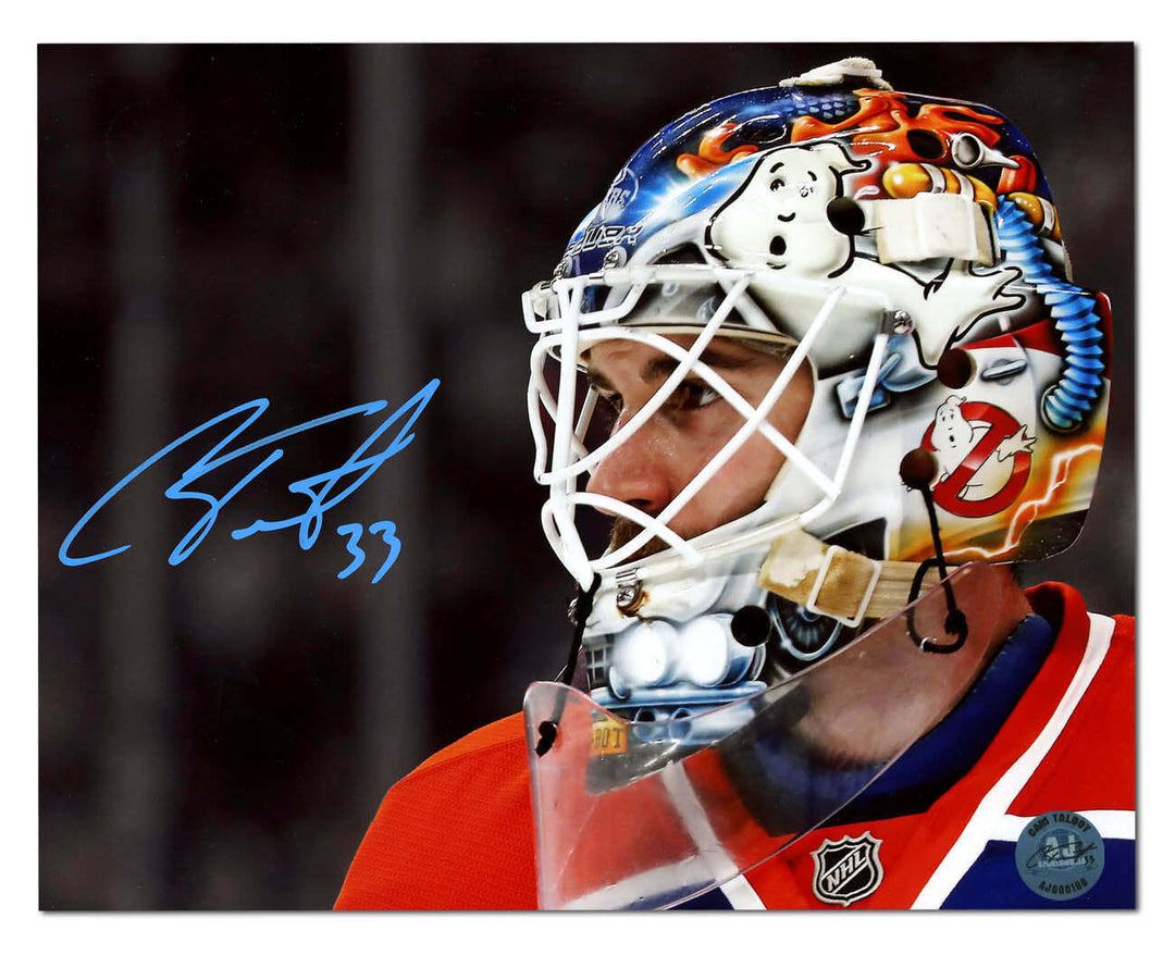 Cam Talbot Edmonton Oilers Autographed Ghostbusters Mask 8x10 Photo Image 1
