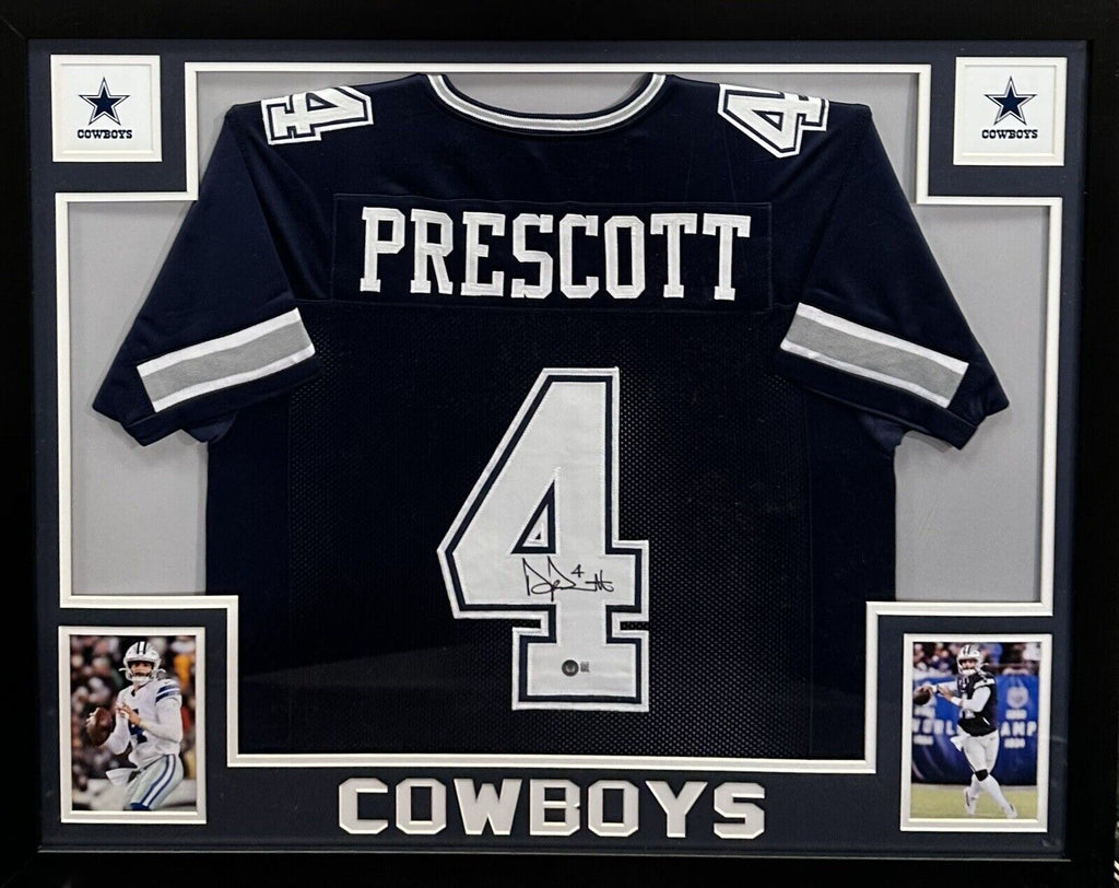 Dak Prescott Autographed and Framed White Dallas Jersey Auto Beckett COA