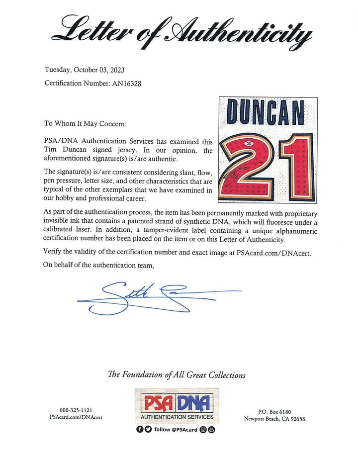 Tim Duncan signed jersey PSA/DNA San Antonio Spurs Autographed Image 3