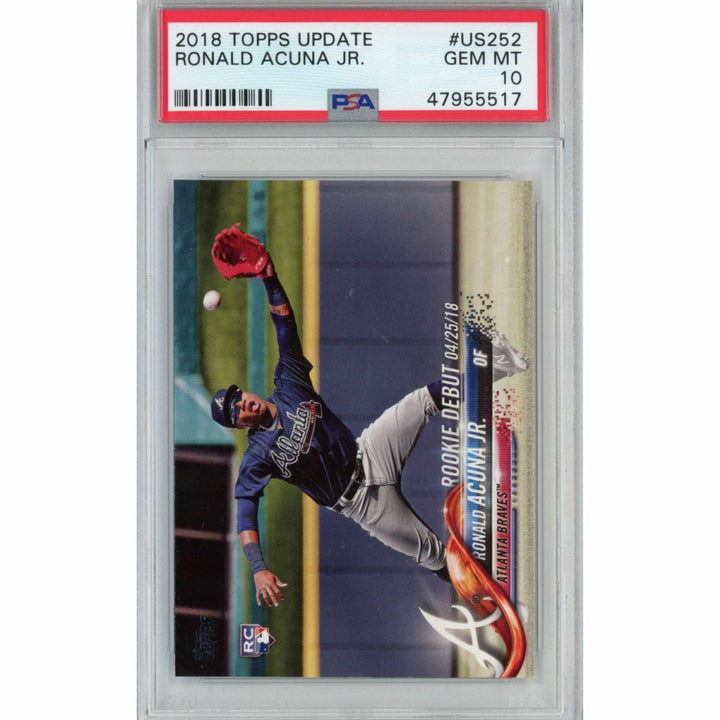 Graded 2018 Topps Update RONALD ACUNA JR #US252 Rookie RC Baseball Card PSA 10 Image 1