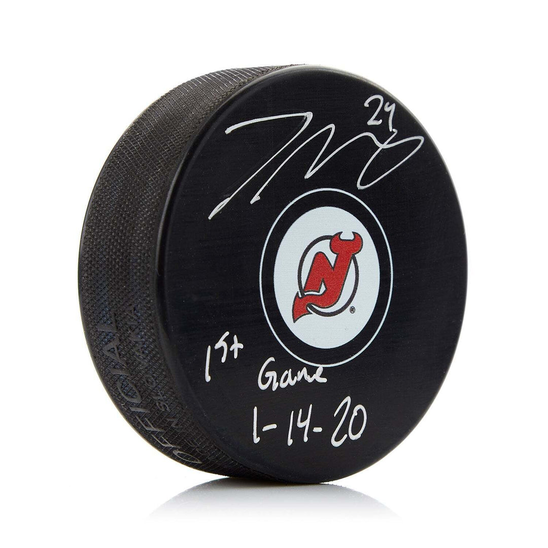 Ty Smith Signed New Jersey Devils 1st Game Dated Puck Image 1