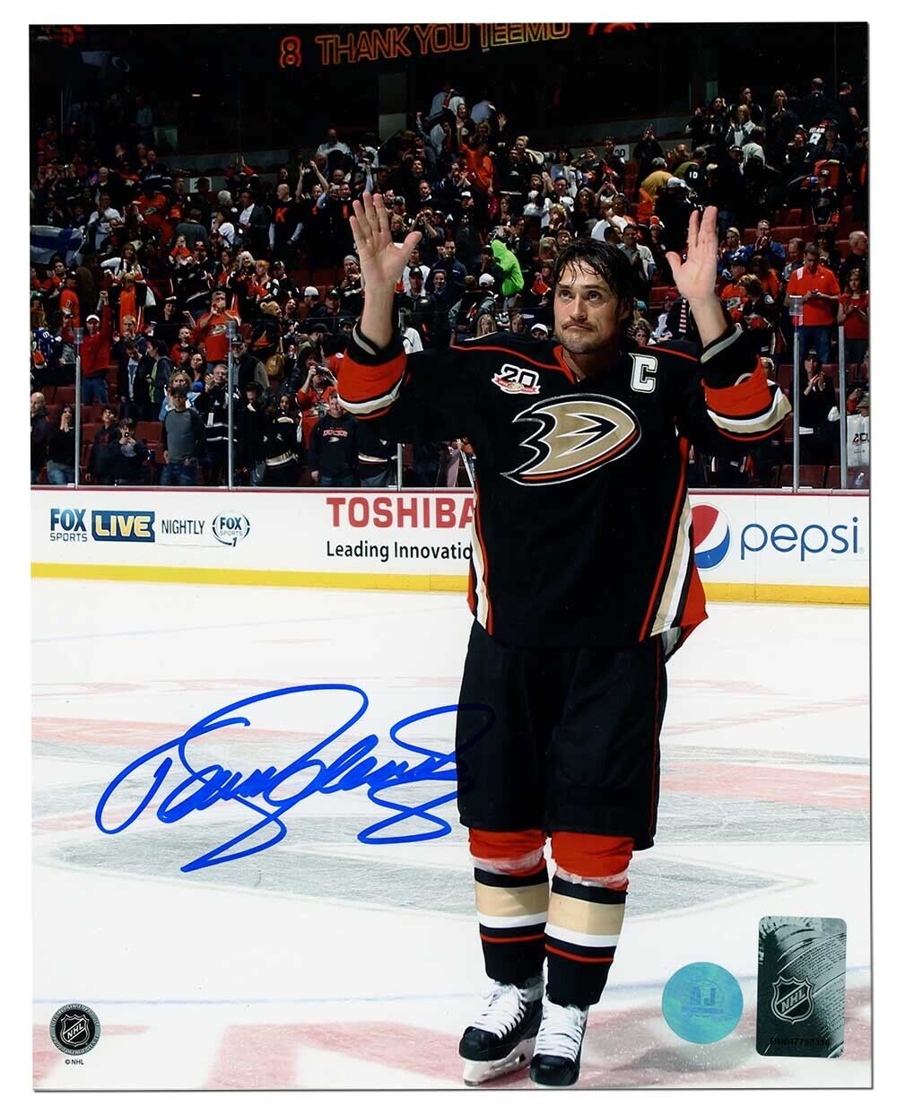 Teemu Selanne Anaheim Ducks Autographed Final Game Farewell 8x10 Photo Image 1