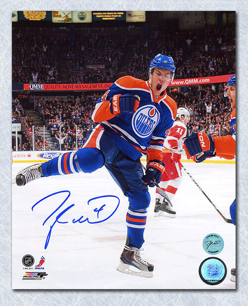 Taylor Hall Edmonton Oilers Autographed Rookie Goal Celebratrion 8x10 Photo Image 1