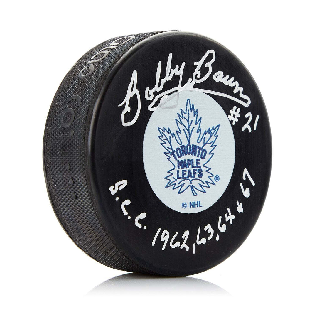 Bobby Baun Toronto Maple Leafs Autographed Stanley Cup Note Puck Image 1