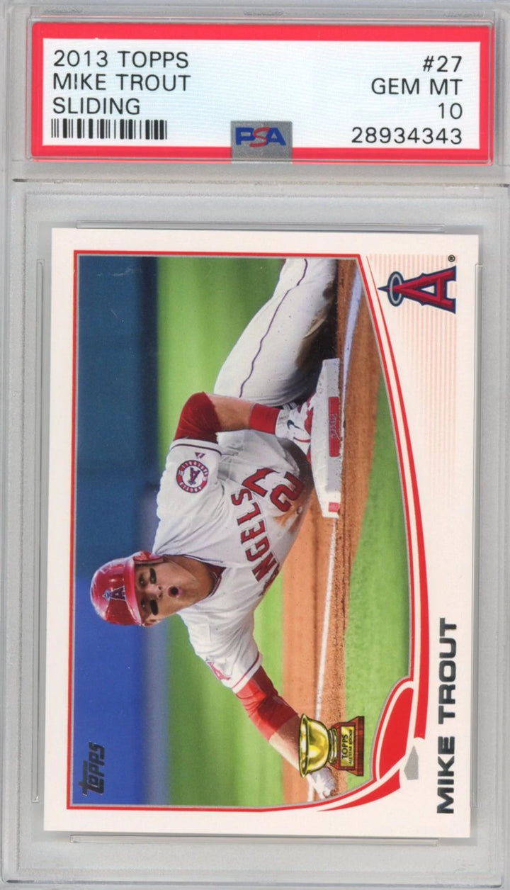 Graded 2013 Topps Mike Trout #27 Sliding Rookie Cup RC Baseball Card PSA 10 Mint Image 1