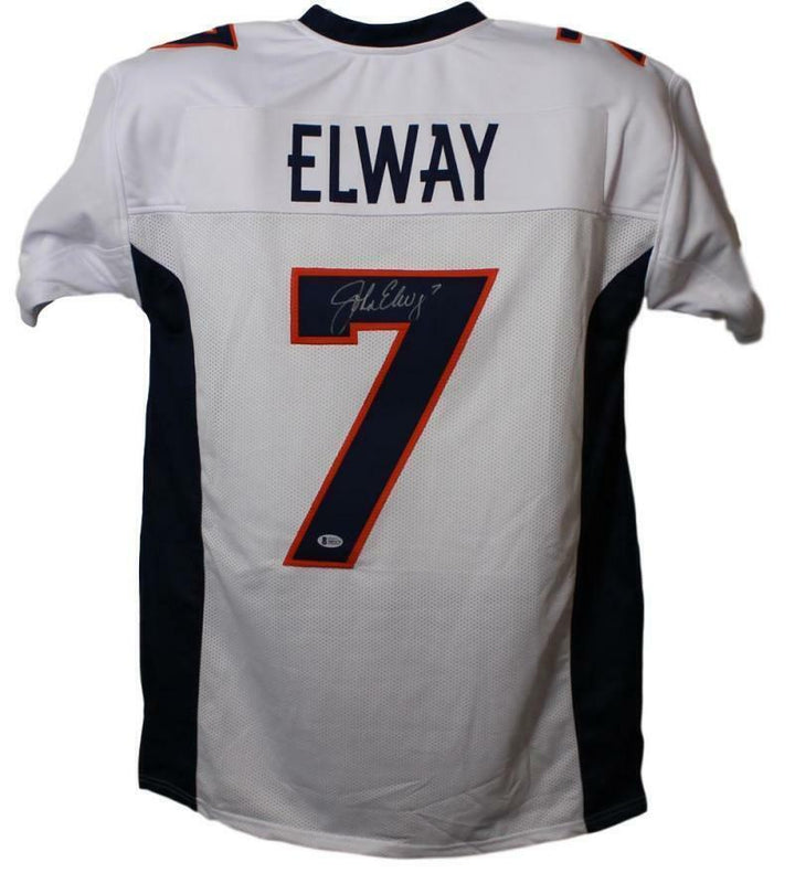 John Elway Autographed/Signed Denver Broncos  Size XL  White Jersey BAS 22888 Image 1