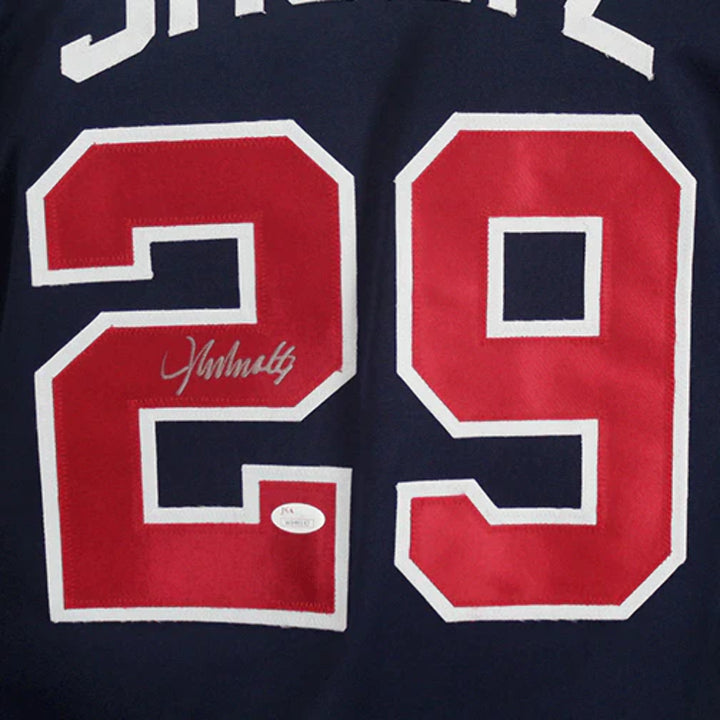 John Smoltz Autographed Pro Style Throwback Navy Baseball Jersey (JSA) Image 2