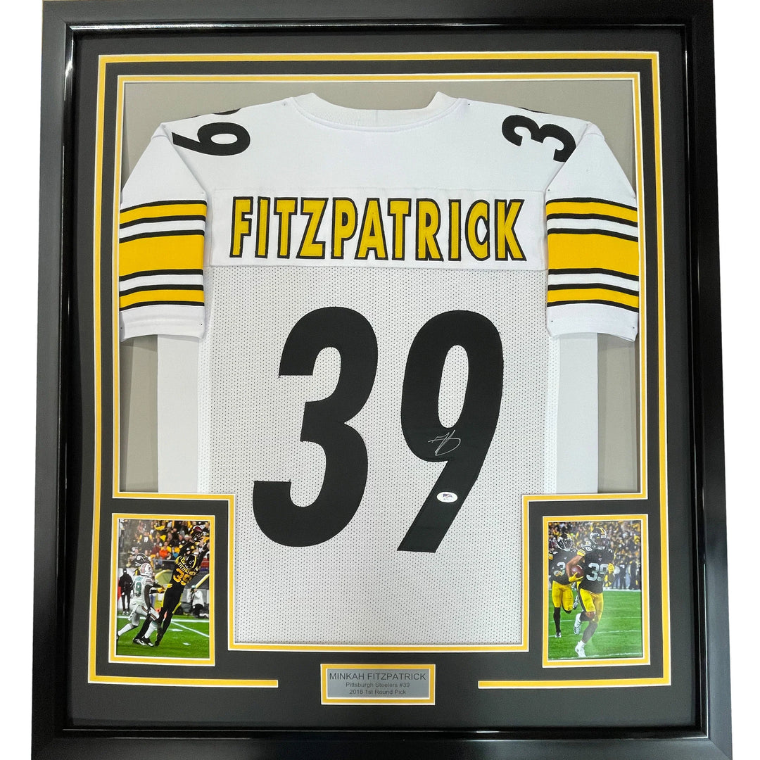 FRAMED Autographed/Signed MINKAH FITZPATRICK 33x42 Pitt White Jersey PSA COA Image 1